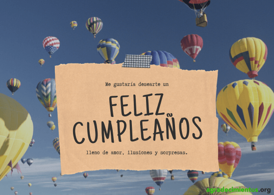 Imagen con globos aerostáticos y felicitación de cumpleaños